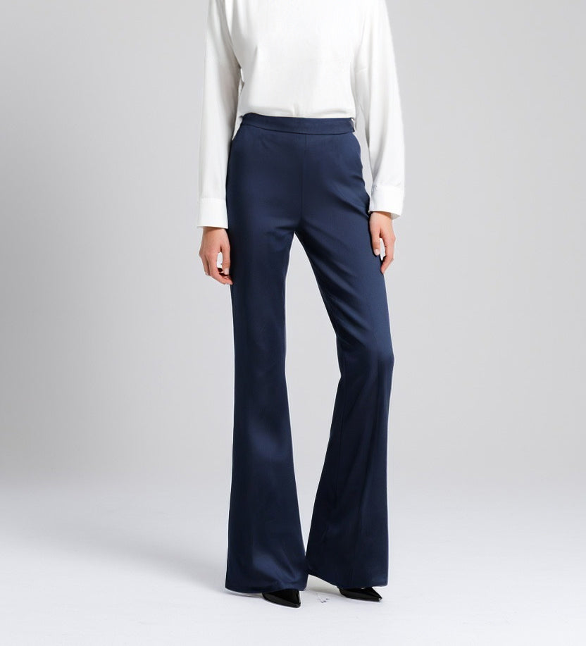 Blue Cotton Flared Pants with Pockets
