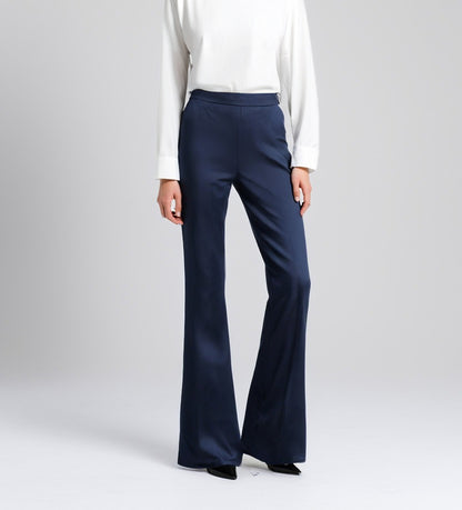 Blue Cotton Flared Pants with Pockets