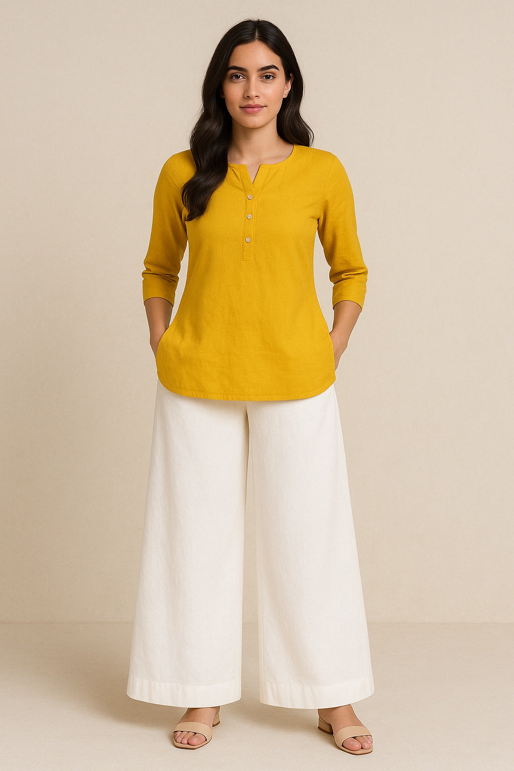 White Cotton Flared Pants with Pockets
