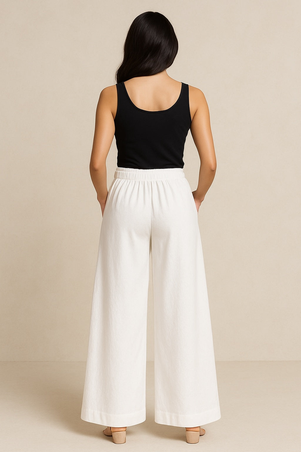White Cotton Flared Pants with Pockets