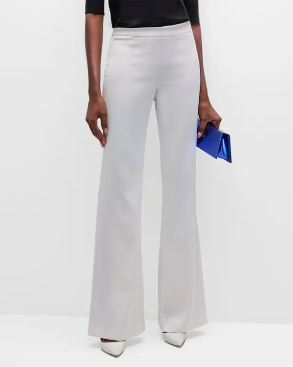 Blue Cotton Flared Pants with Pockets White